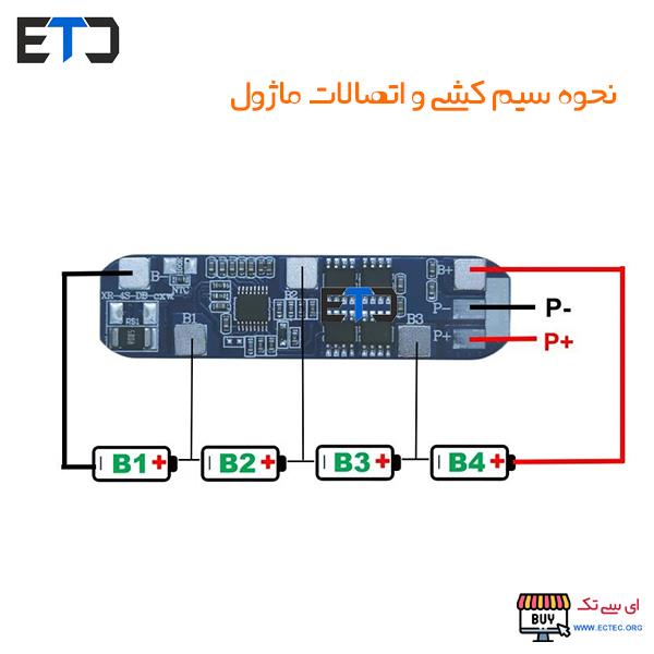 ماژول کنترل شارژ 4 سل باتری لیتیومی 10 آمپر 16 ولت XR-4S-DB-CXW